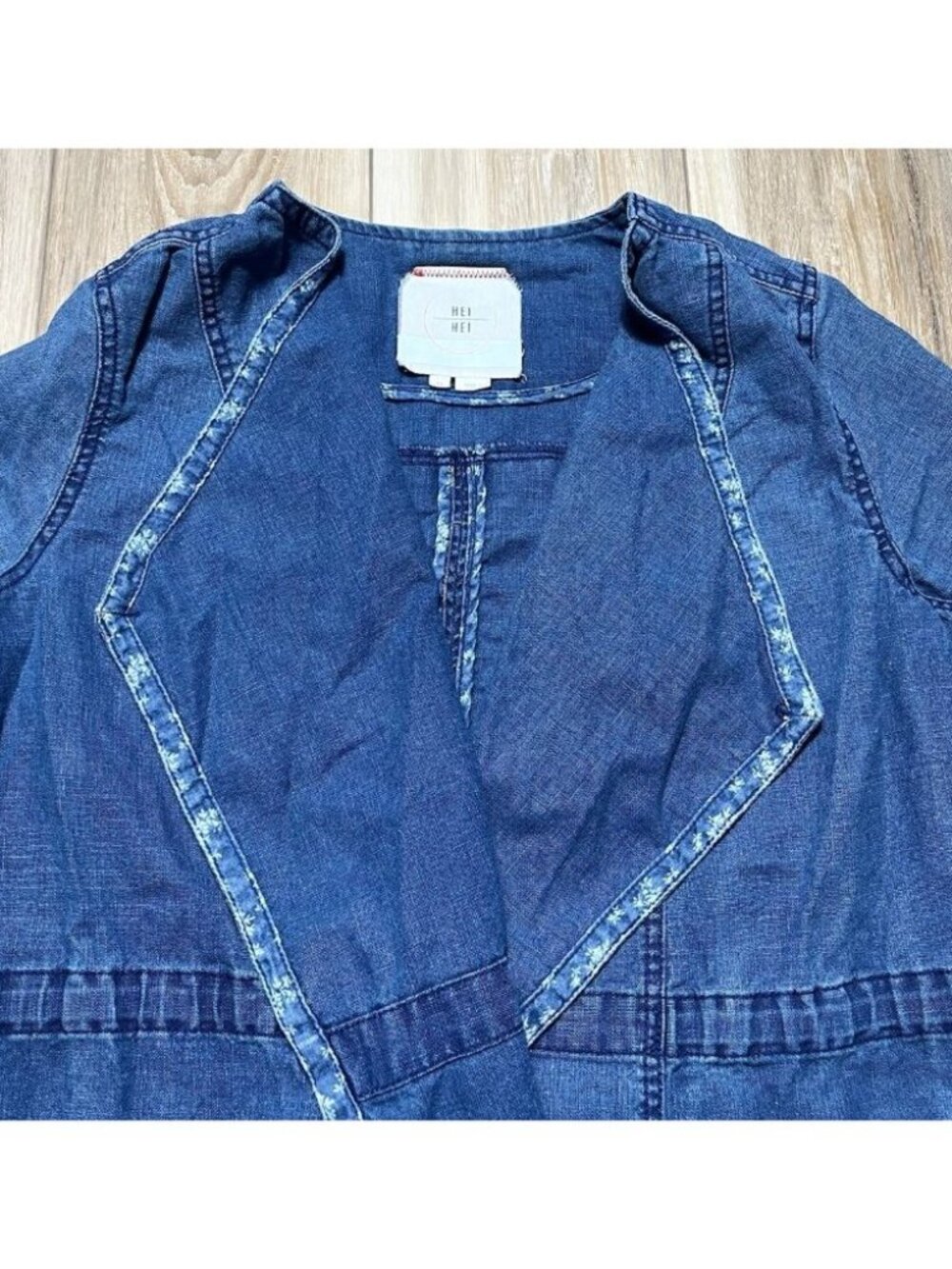 Hei Hei Anthropologie Open Front Linen Chambray Denim Jacket - Women Size XS - Picture 4 of 15